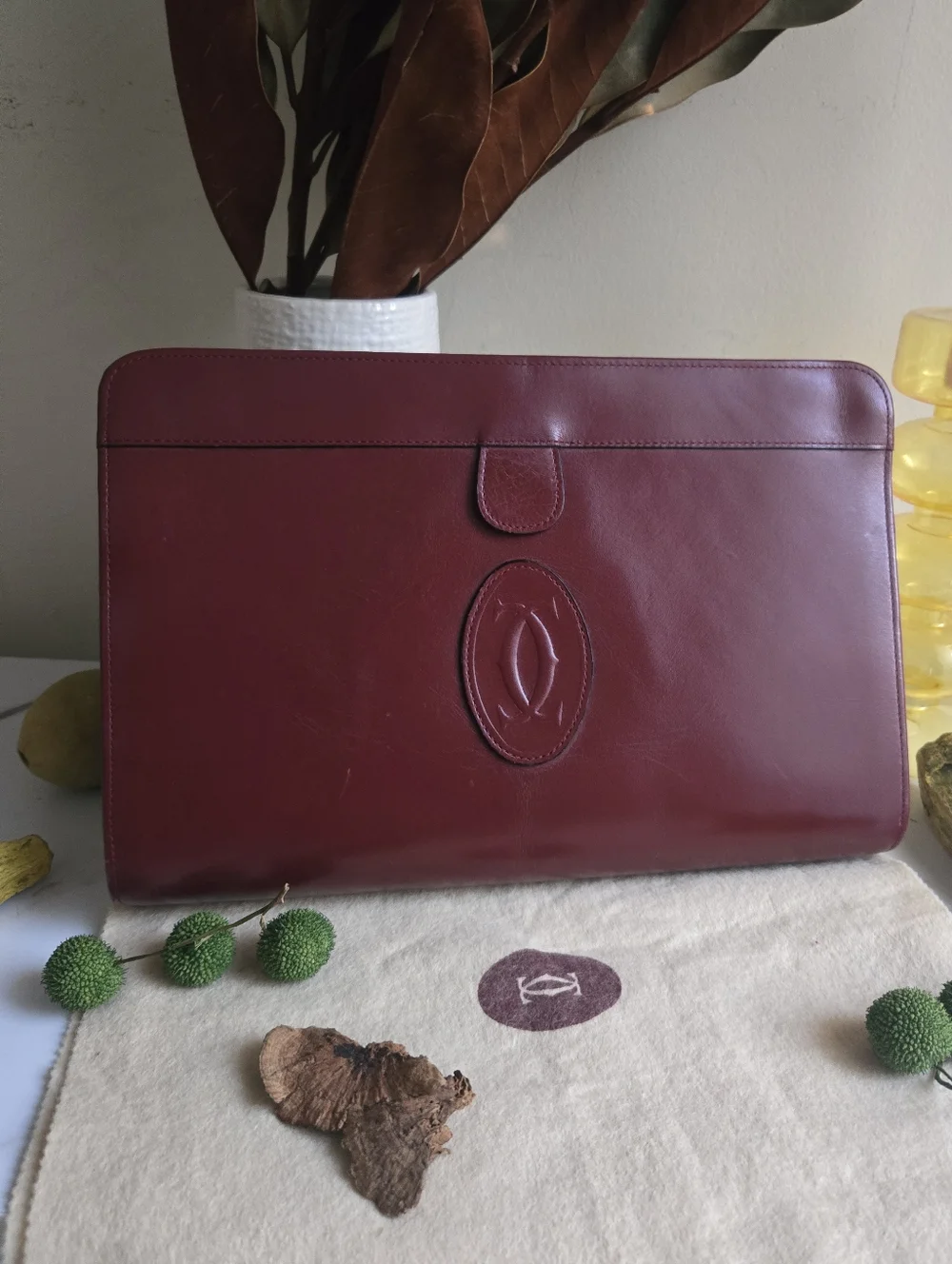 Vintage Cartier Burgundy Leather Portfolio Clutch Bag